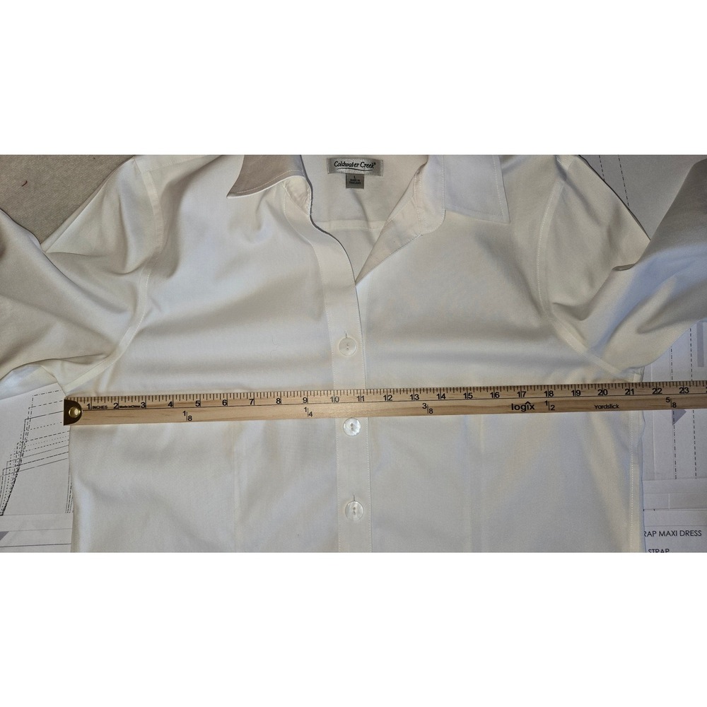 Coldwater Creek White Cotton Button Down Shirt Long Sleeve Tailored Fit Large - Picture 5 of 8